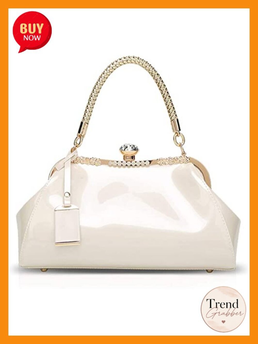 Crystal Glossy Patent Leather Top Handle Tote Evening Handbag Satchel Purse